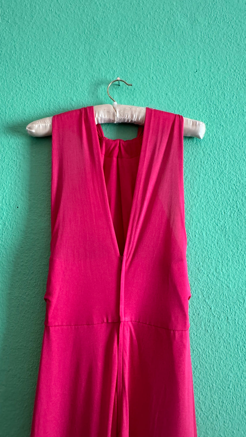 Vintage 1970s Fuchsia Draped Maxi Dress by Cocktail Hoffmann