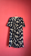 Vintage 1980s Navy & Ivory Floral Rayon Dress