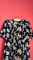 Vintage 1980s Navy & Ivory Floral Rayon Dress