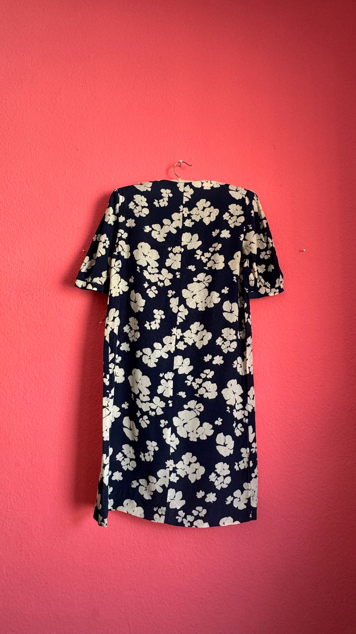 Vintage 1980s Navy & Ivory Floral Rayon Dress
