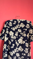 Vintage 1980s Navy & Ivory Floral Rayon Dress