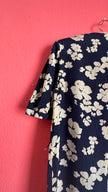 Vintage 1980s Navy & Ivory Floral Rayon Dress