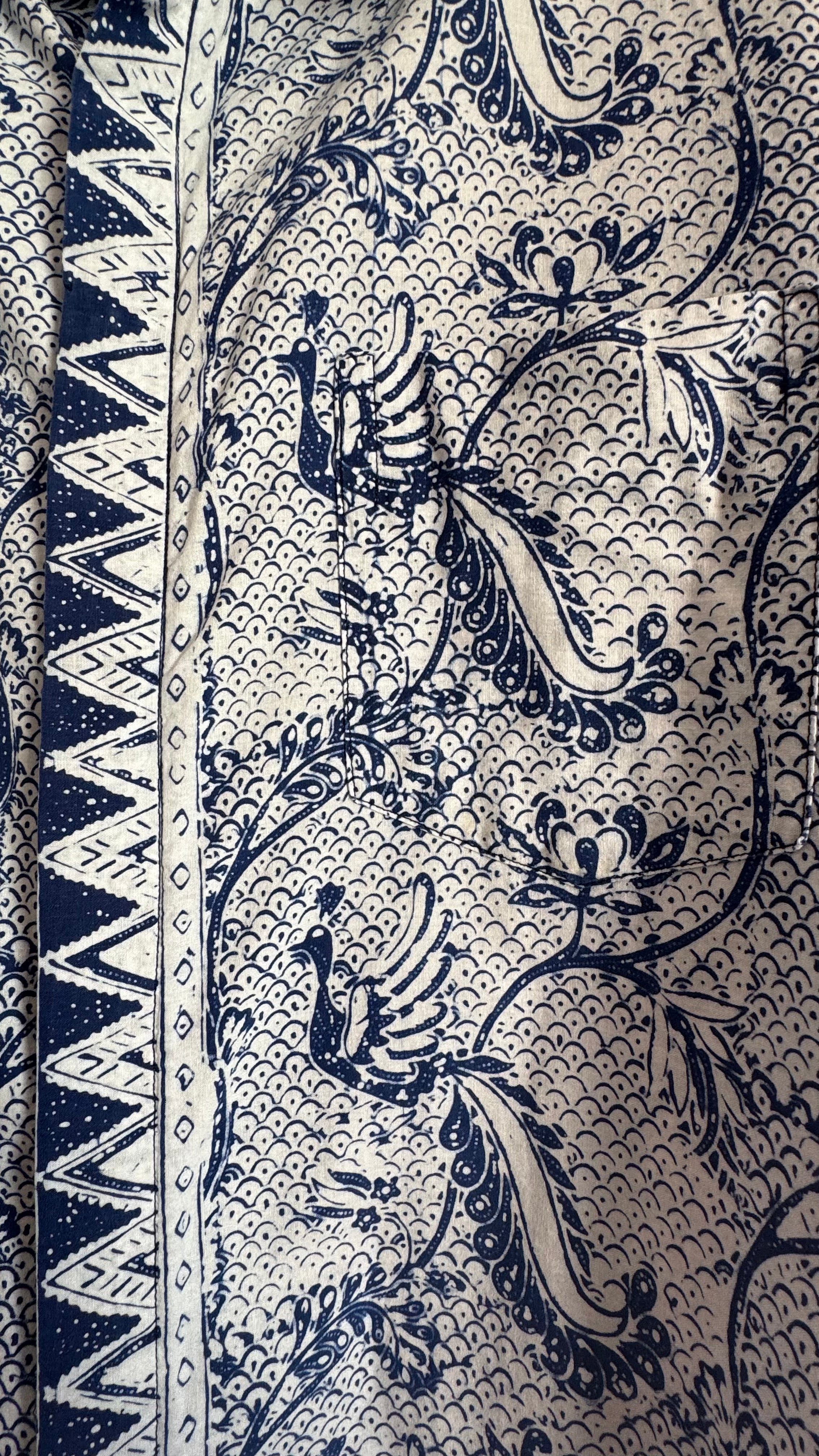 Vintage 1970s Indigo Batik Short Sleeve Shirt
