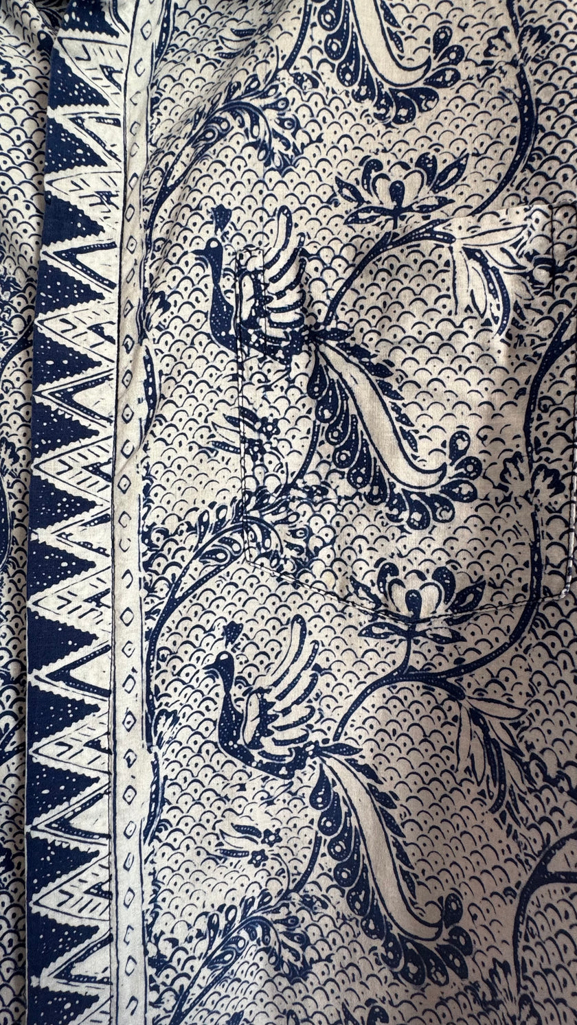 Vintage 1970s Indigo Batik Short Sleeve Shirt