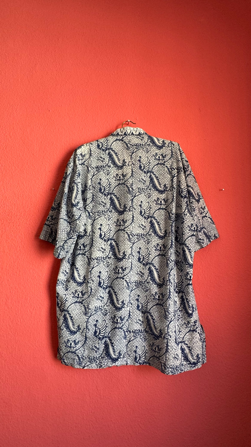 Vintage 1970s Indigo Batik Short Sleeve Shirt
