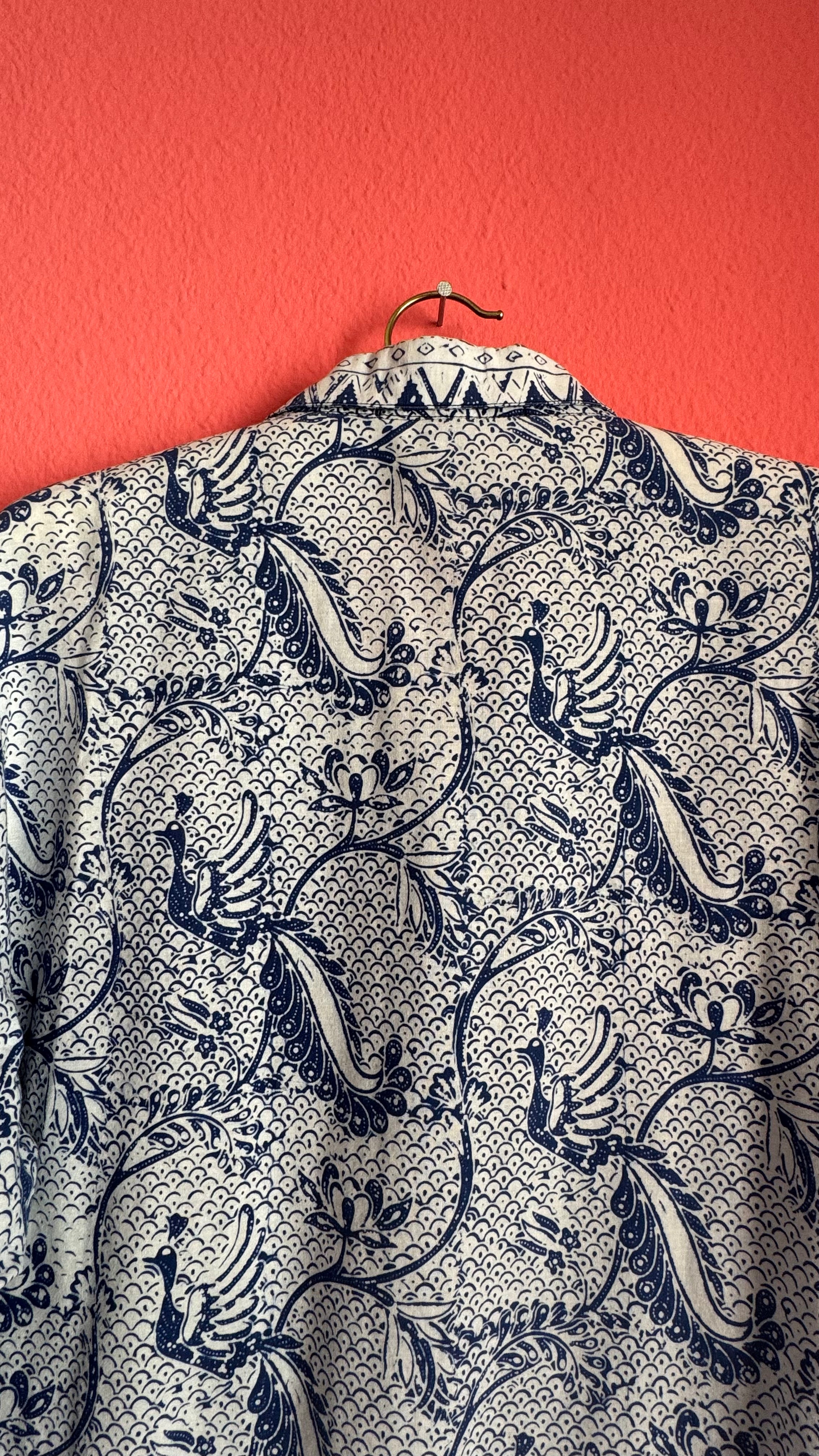 Vintage 1970s Indigo Batik Short Sleeve Shirt