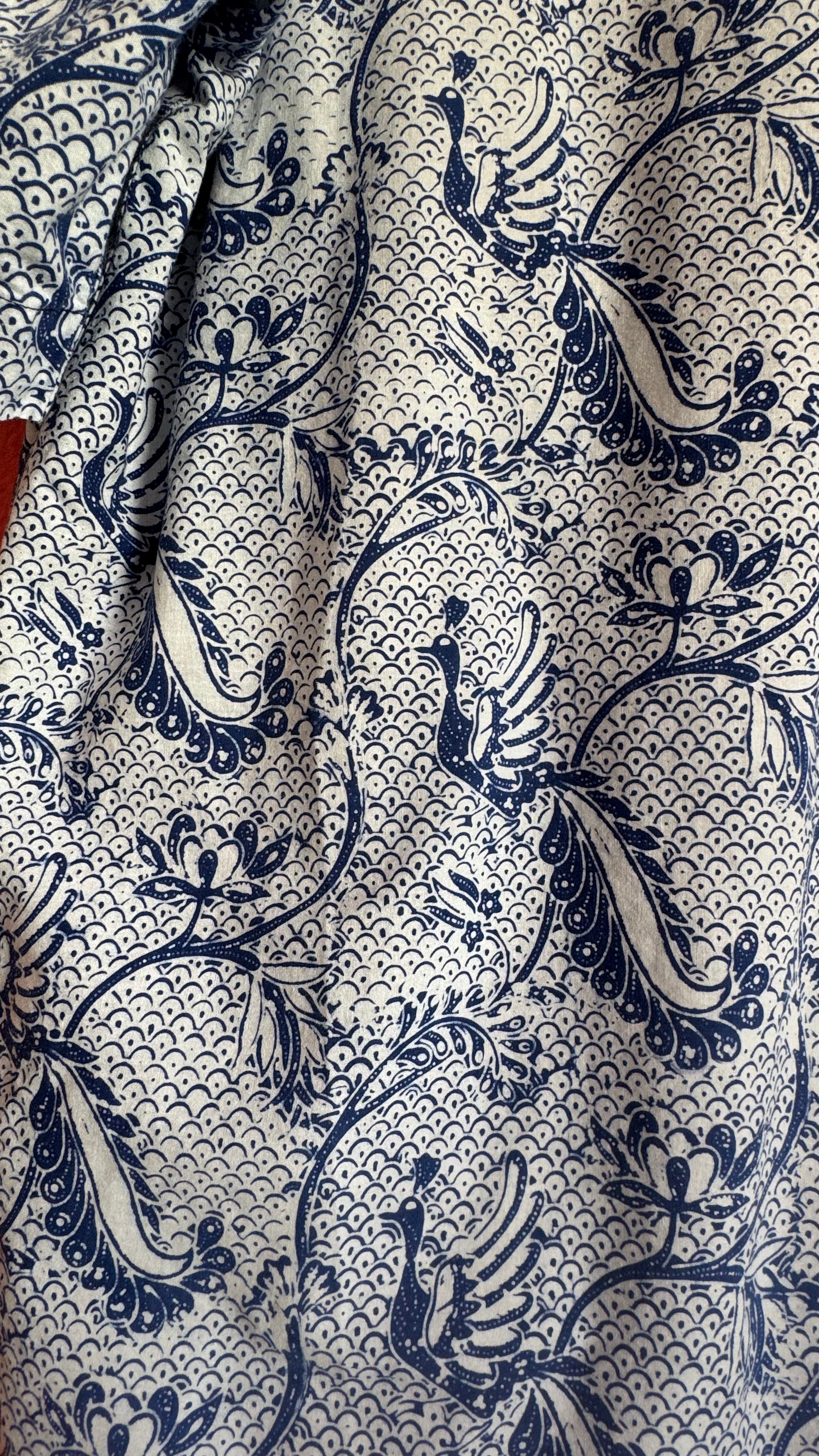 Vintage 1970s Indigo Batik Short Sleeve Shirt