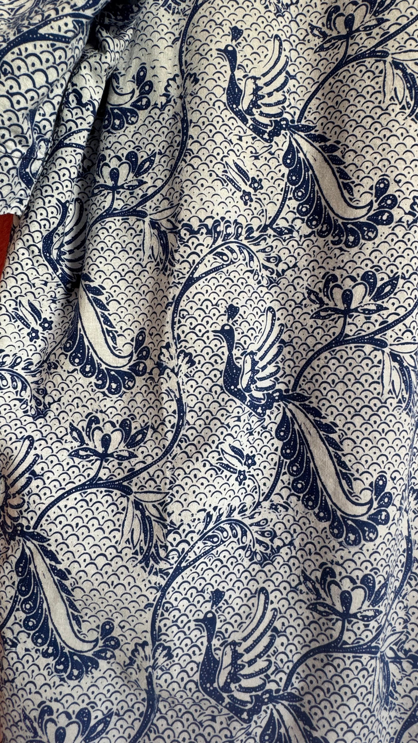 Vintage 1970s Indigo Batik Short Sleeve Shirt