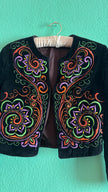 Vintage 1980s Black Velvet Embroidered Cropped Jacket by Huber Dirndl