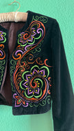 Vintage 1980s Black Velvet Embroidered Cropped Jacket by Huber Dirndl
