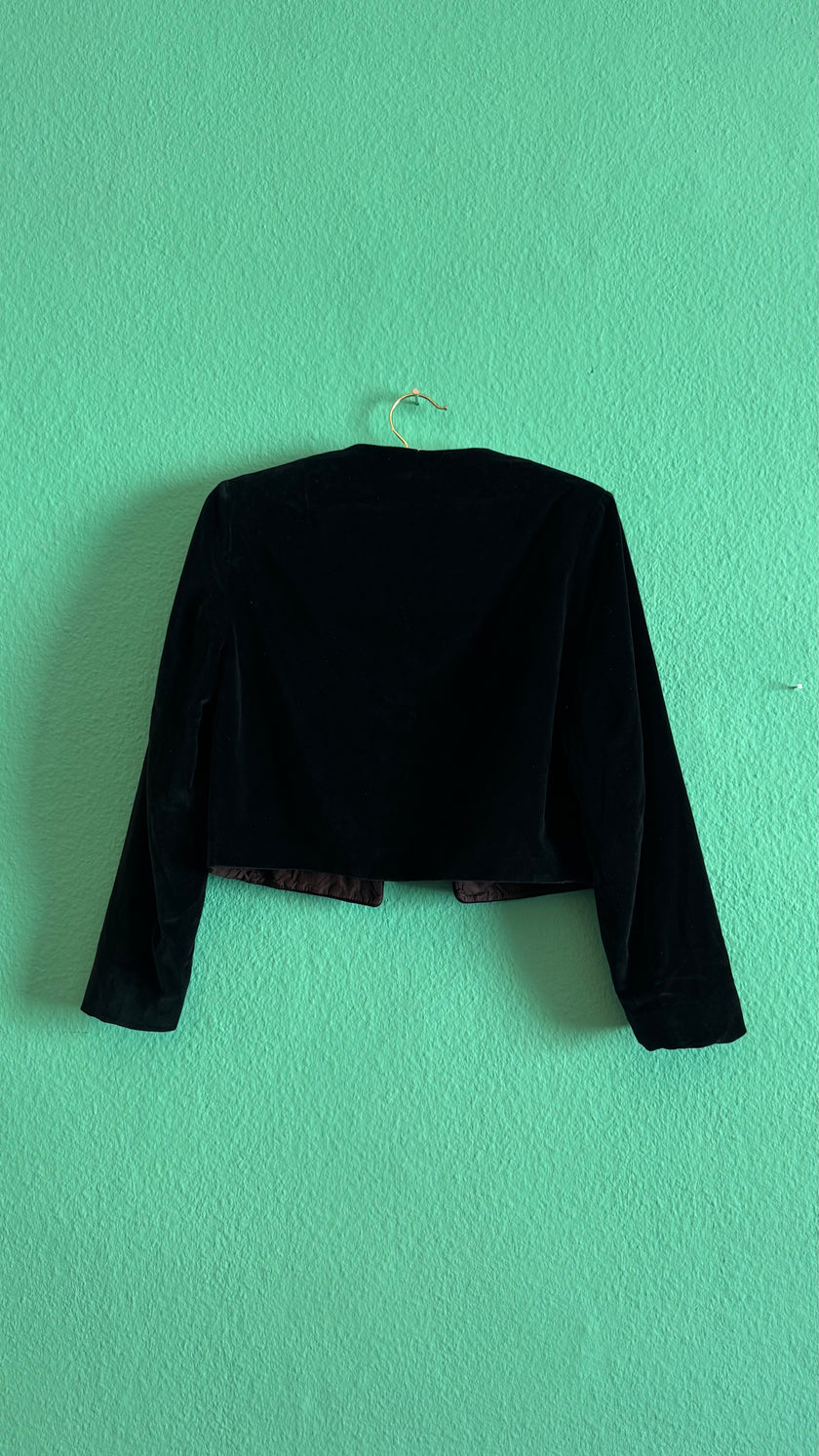Vintage 1980s Black Velvet Embroidered Cropped Jacket by Huber Dirndl