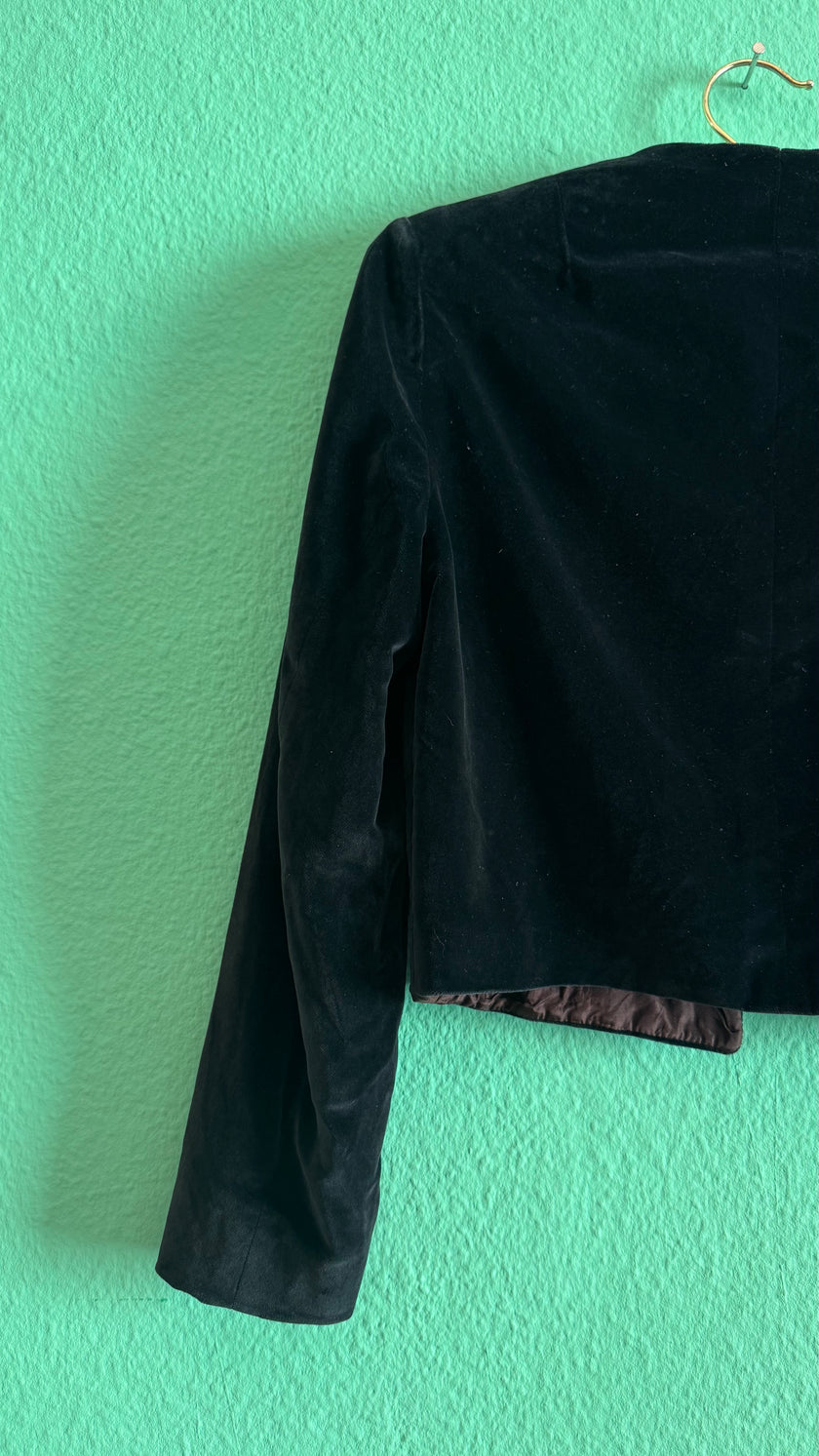 Vintage 1980s Black Velvet Embroidered Cropped Jacket by Huber Dirndl