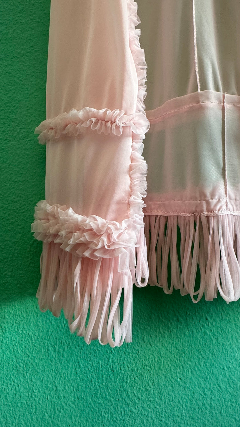 Vintage 1960s Blush Pink Ruffled Peignoir Robe