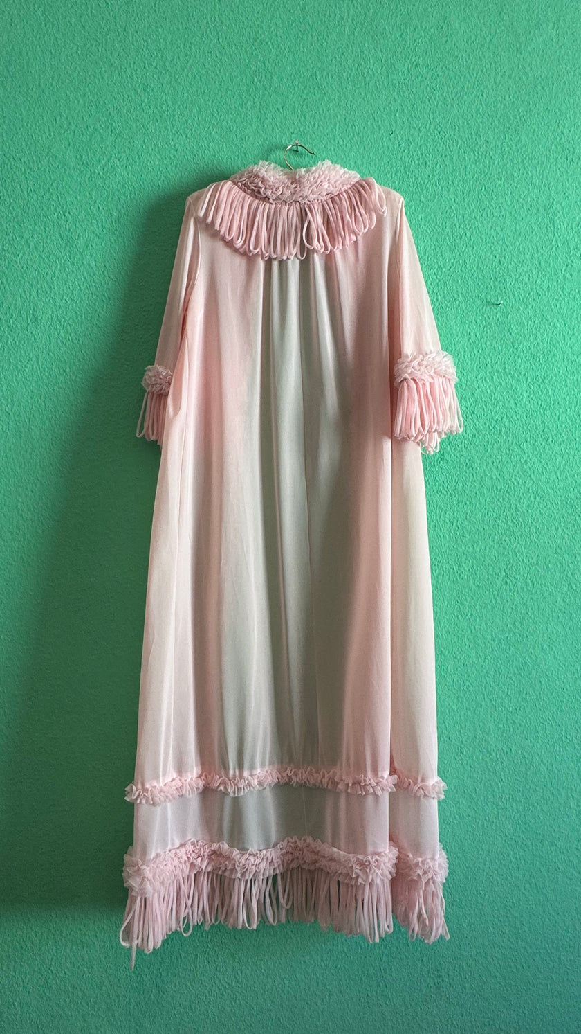 Vintage 1960s Blush Pink Ruffled Peignoir Robe