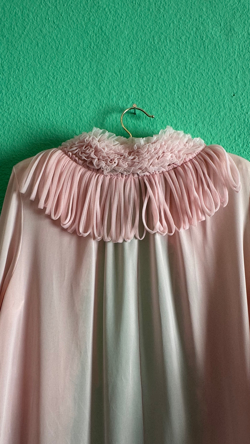 Vintage 1960s Blush Pink Ruffled Peignoir Robe