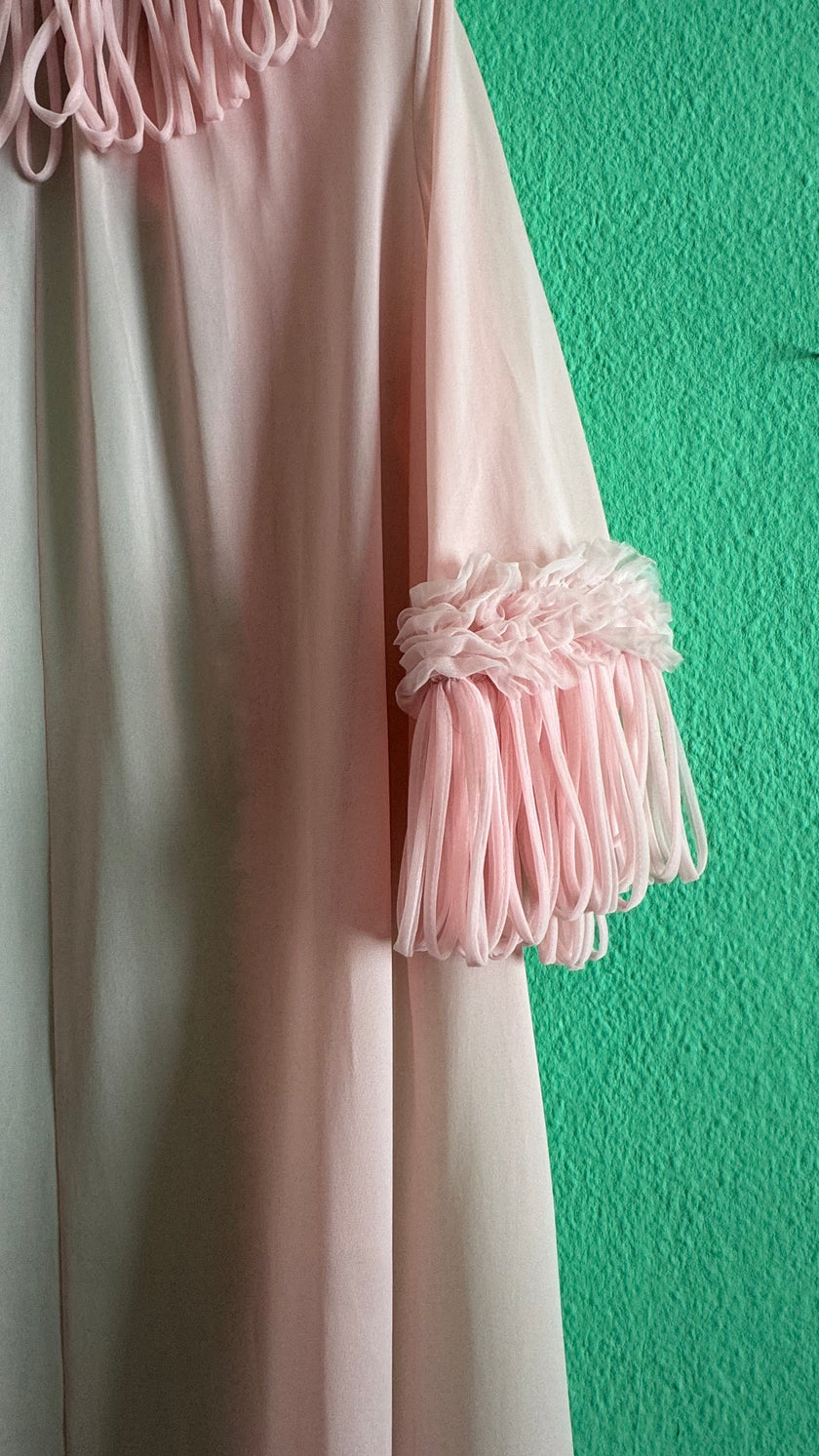 Vintage 1960s Blush Pink Ruffled Peignoir Robe