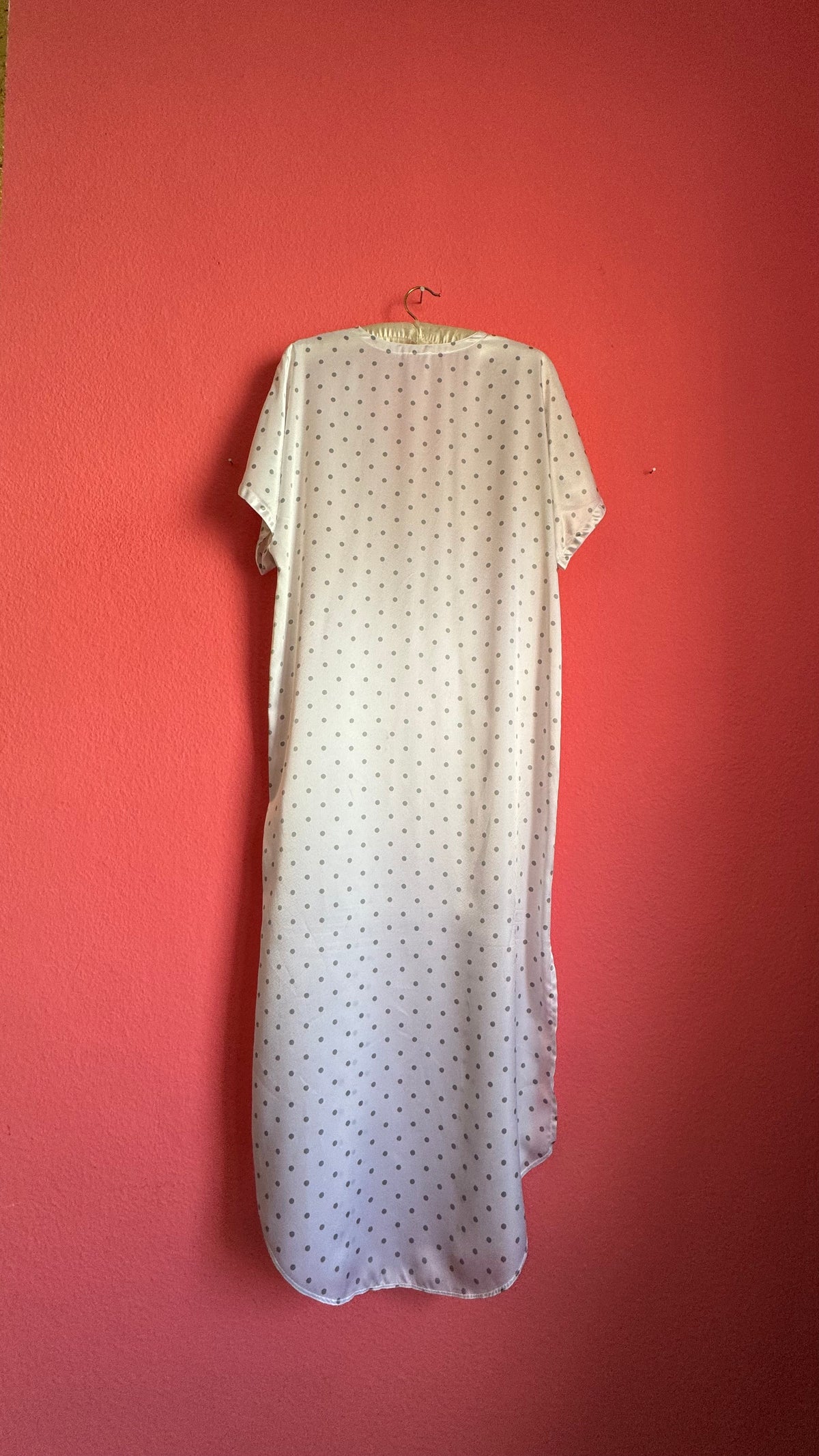 Vintage 1980s Ivory Polka Dot Polyester Nightgown & Robe Set