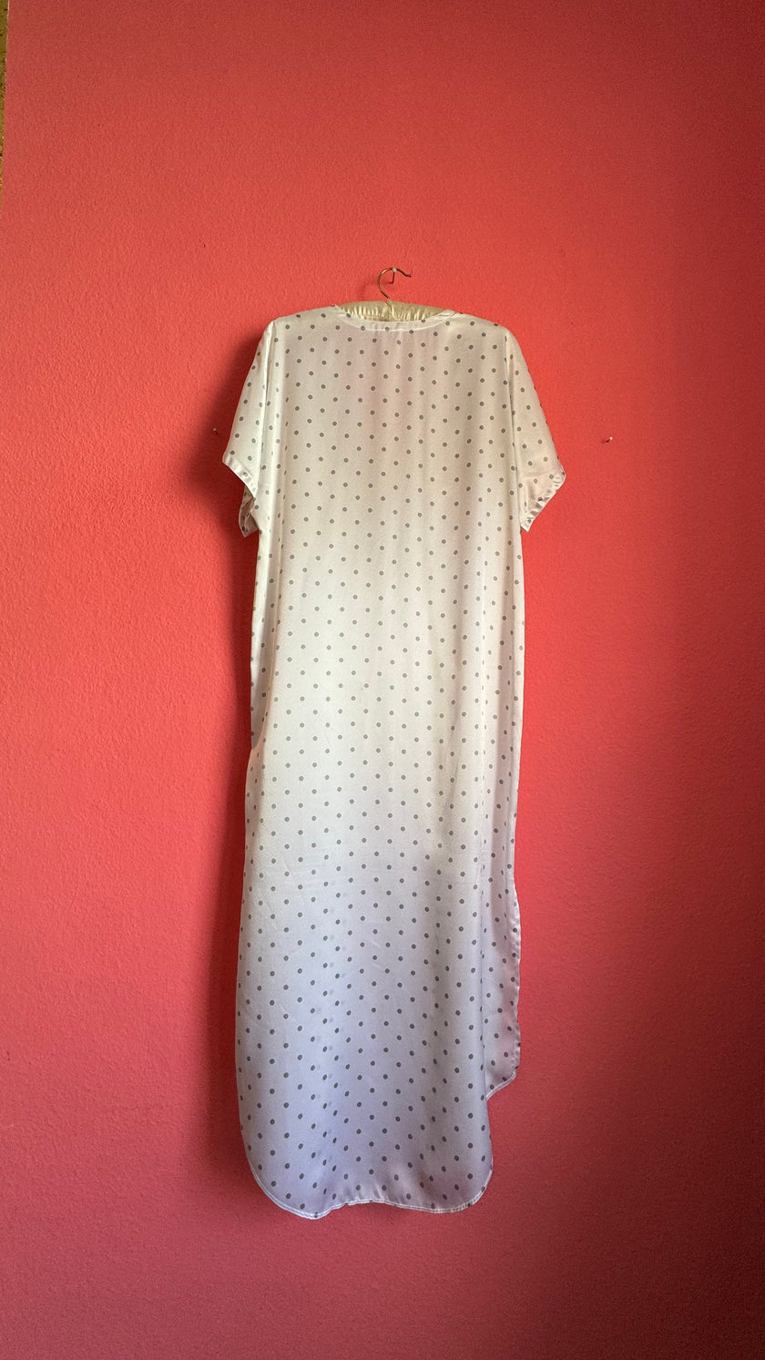 Vintage 1980s Ivory Polka Dot Polyester Nightgown & Robe Set