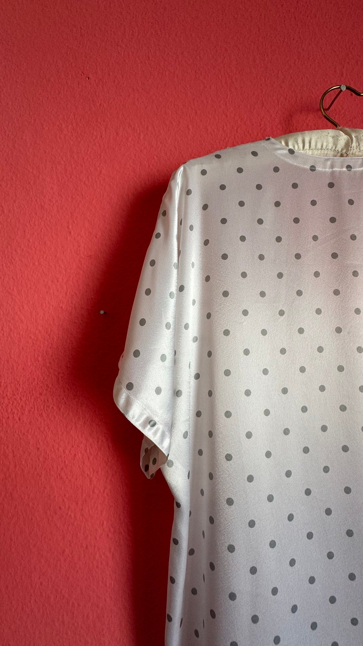 Vintage 1980s Ivory Polka Dot Polyester Nightgown & Robe Set