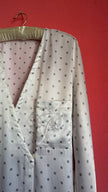 Vintage 1980s Ivory Polka Dot Polyester Nightgown & Robe Set