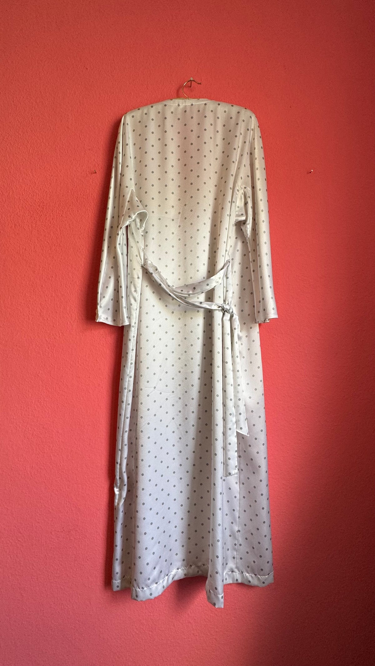 Vintage 1980s Ivory Polka Dot Polyester Nightgown & Robe Set