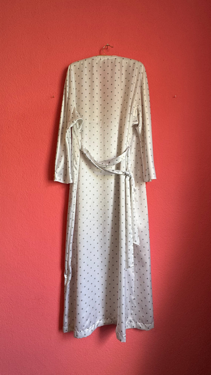 Vintage 1980s Ivory Polka Dot Polyester Nightgown & Robe Set