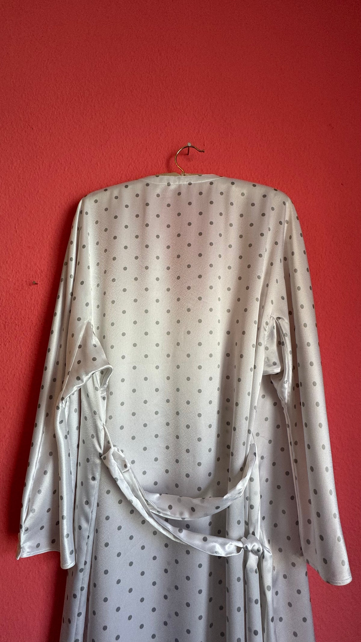 Vintage 1980s Ivory Polka Dot Polyester Nightgown & Robe Set