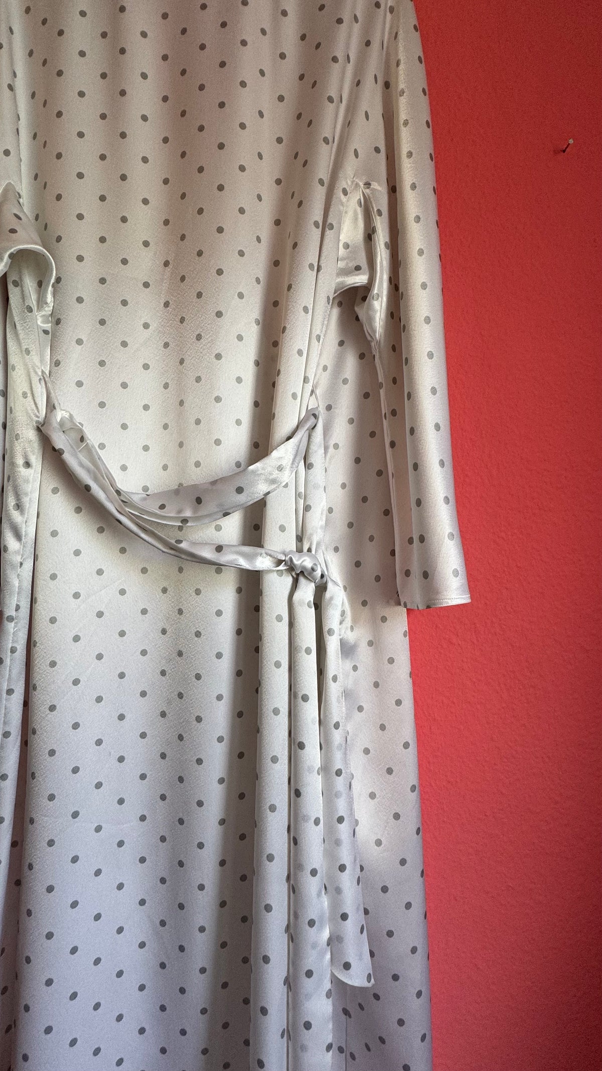 Vintage 1980s Ivory Polka Dot Polyester Nightgown & Robe Set