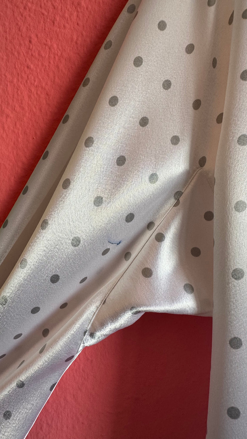 Vintage 1980s Ivory Polka Dot Polyester Nightgown & Robe Set