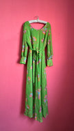 Vintage 1970s Green Floral Maxi Dress With Belt