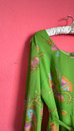 Vintage 1970s Green Floral Maxi Dress With Belt