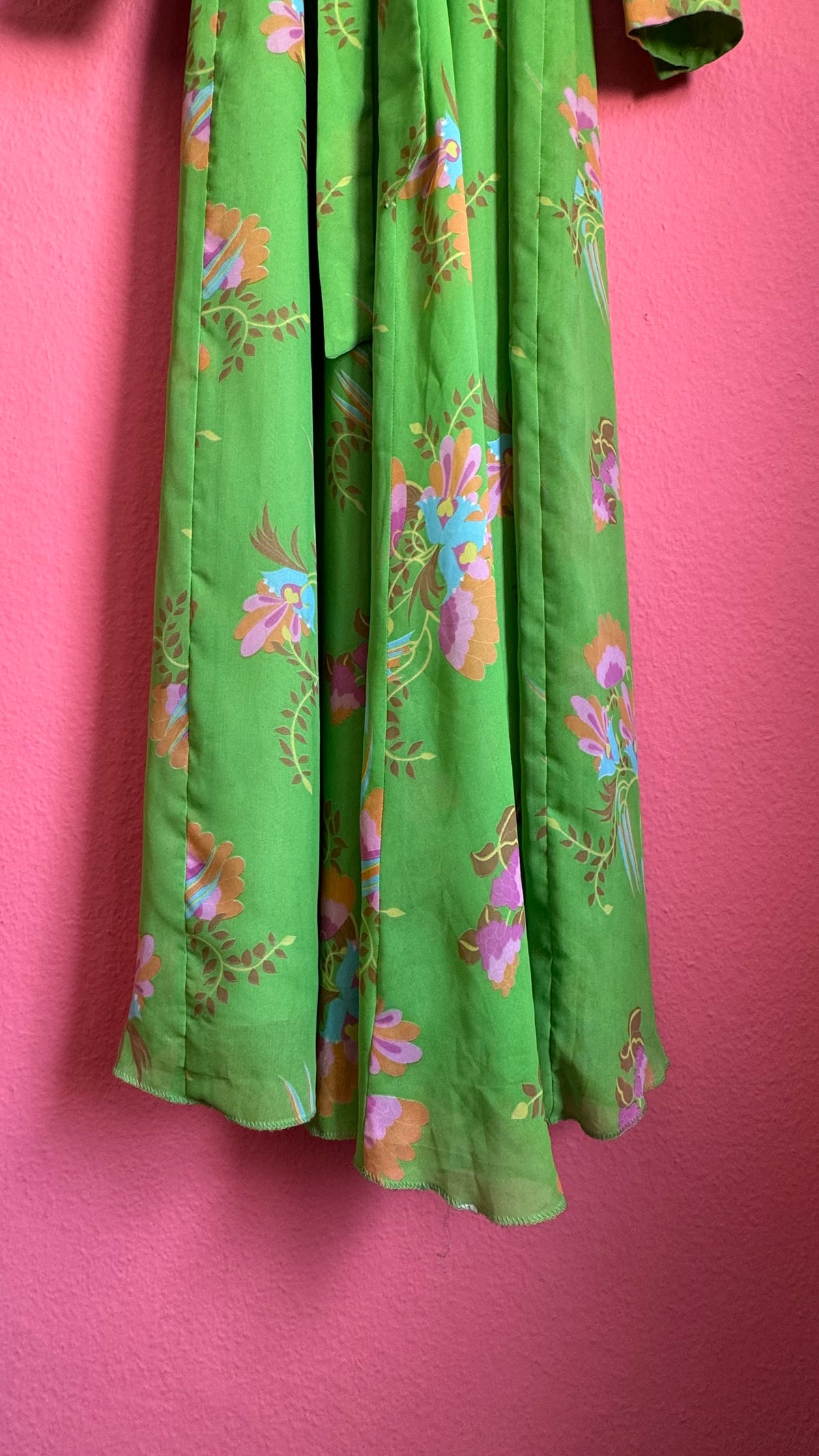 Vintage 1970s Green Floral Maxi Dress With Belt