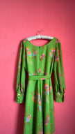 Vintage 1970s Green Floral Maxi Dress With Belt