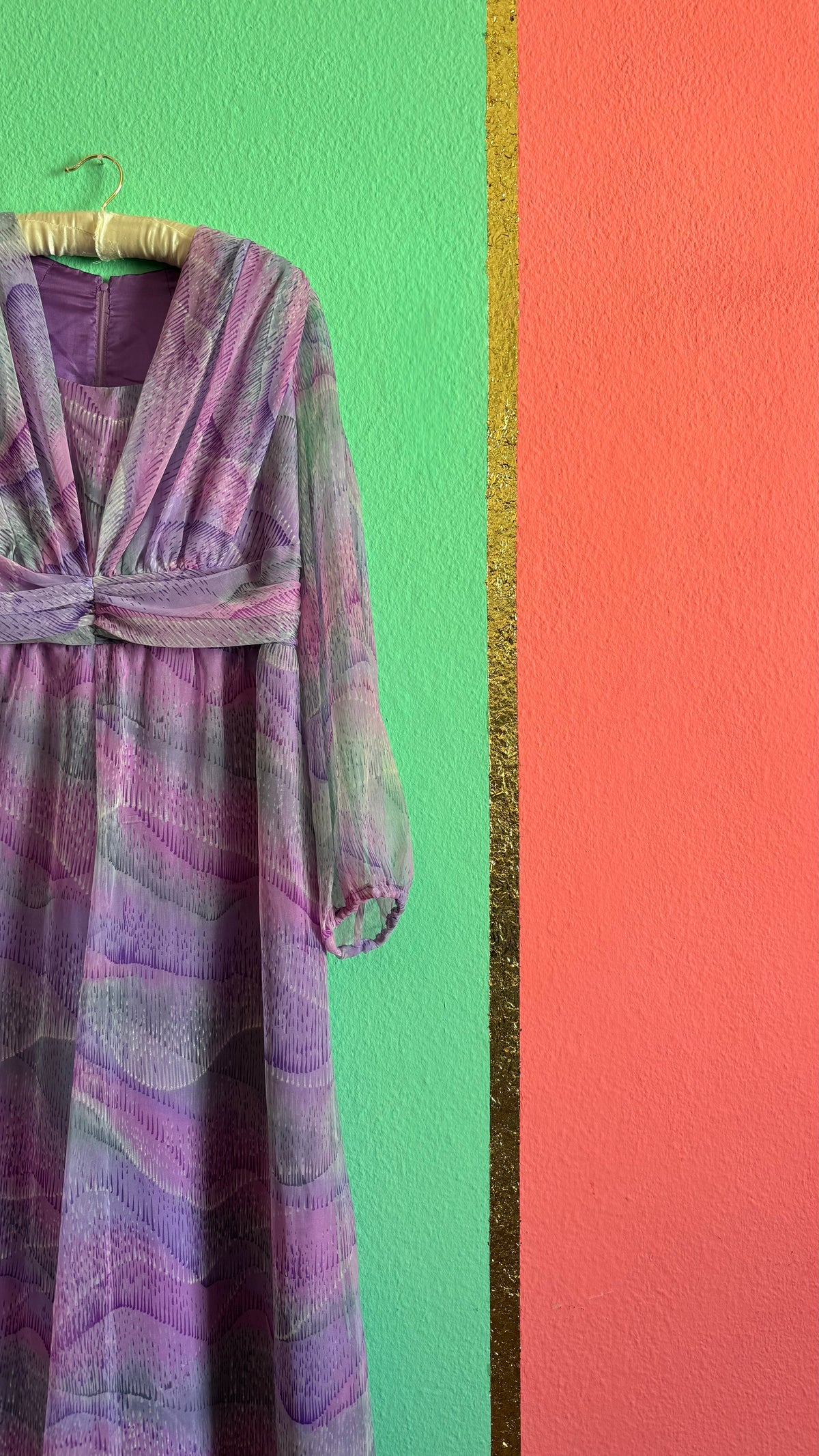 Vintage 1970s Lilac Abstract Floral Silk Maxi Dress
