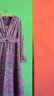 Vintage 1970s Lilac Abstract Floral Silk Maxi Dress