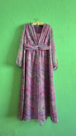 Vintage 1970s Lilac Abstract Floral Silk Maxi Dress