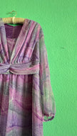 Vintage 1970s Lilac Abstract Floral Silk Maxi Dress