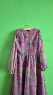 Vintage 1970s Lilac Abstract Floral Silk Maxi Dress