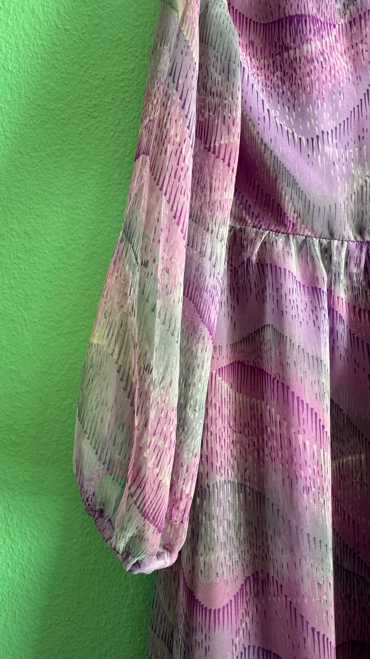 Vintage 1970s Lilac Abstract Floral Silk Maxi Dress