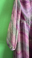 Vintage 1970s Lilac Abstract Floral Silk Maxi Dress