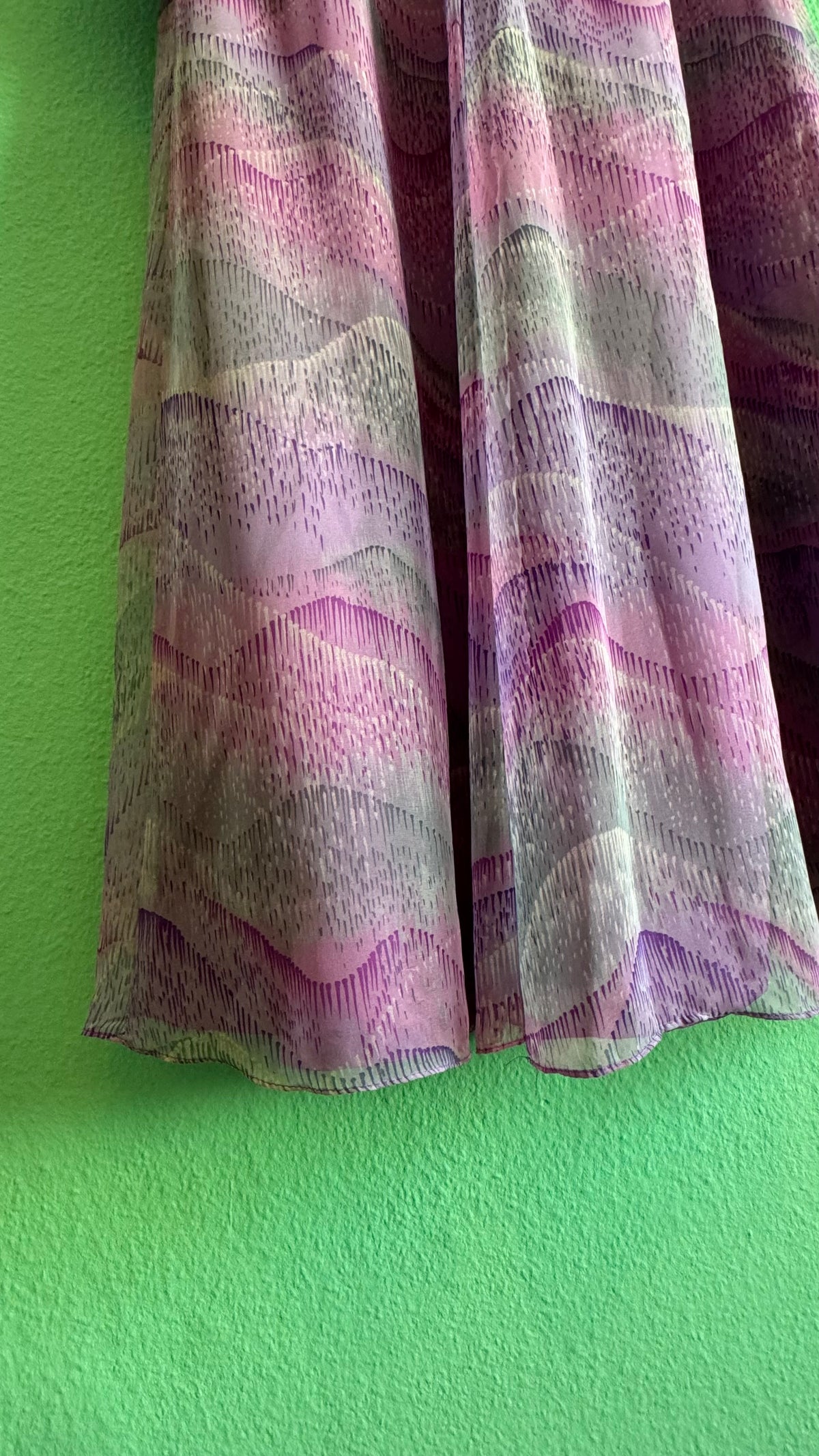 Vintage 1970s Lilac Abstract Floral Silk Maxi Dress