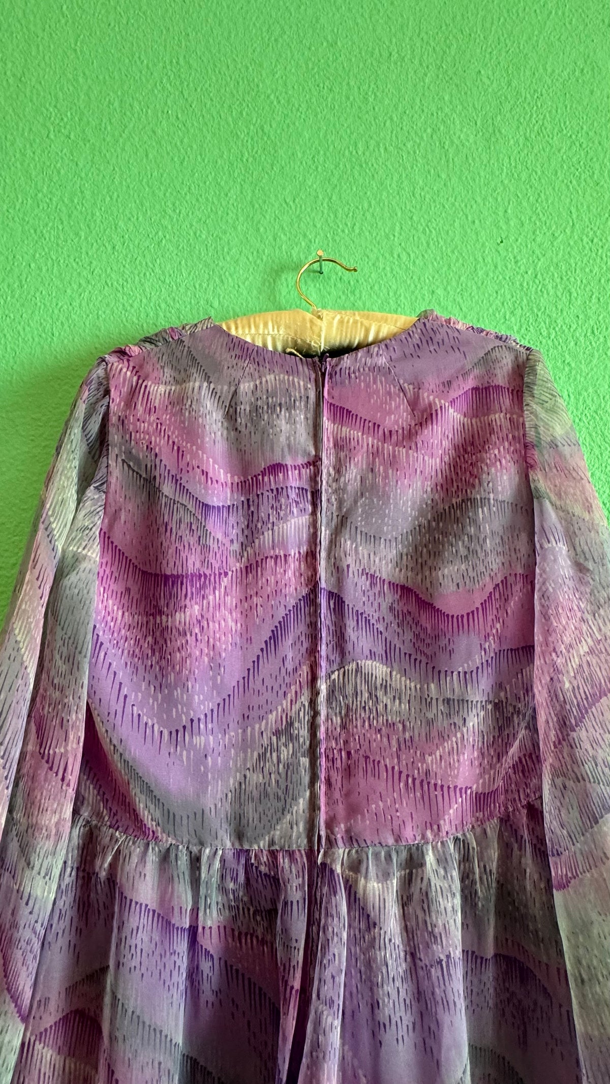 Vintage 1970s Lilac Abstract Floral Silk Maxi Dress