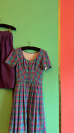 Vintage 1980s Cotton Plaid Dirndl With Plum Apron