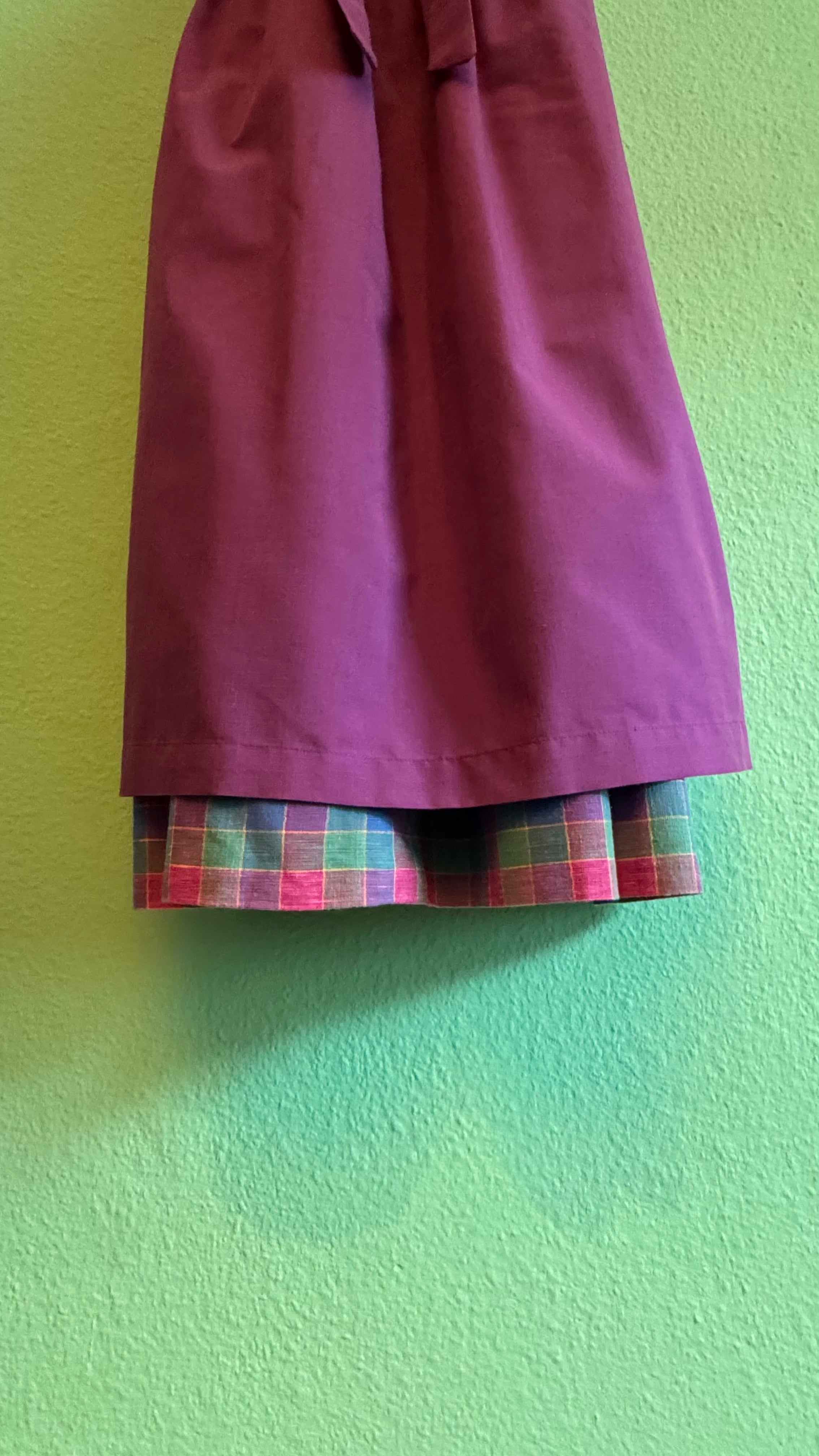 Vintage 1980s Cotton Plaid Dirndl With Plum Apron