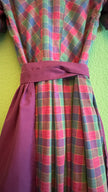 Vintage 1980s Cotton Plaid Dirndl With Plum Apron