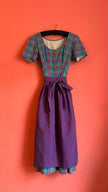 Vintage 1980s Cotton Plaid Dirndl With Plum Apron