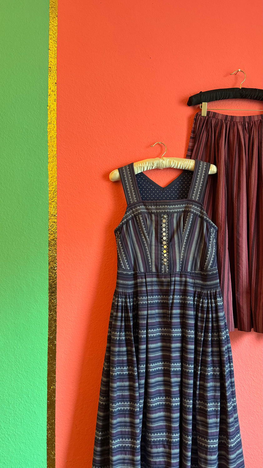 Vintage 1980s Cotton Dirndl With Striped Apron