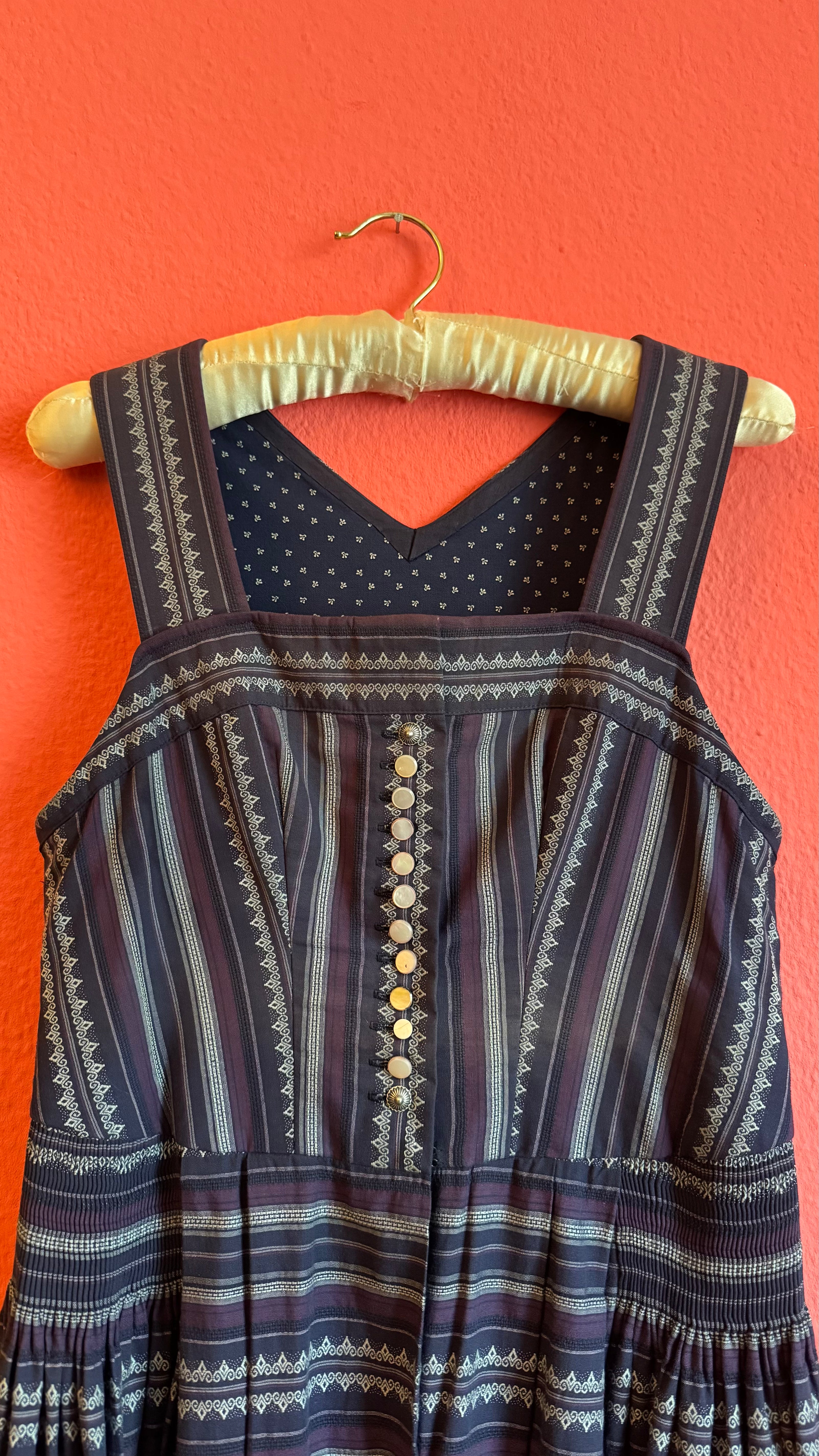 Vintage 1980s Cotton Dirndl With Striped Apron