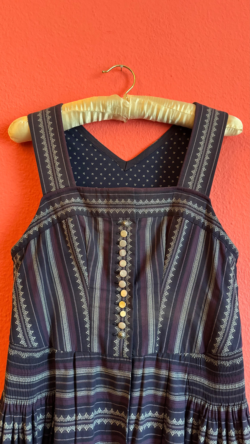 Vintage 1980s Cotton Dirndl With Striped Apron