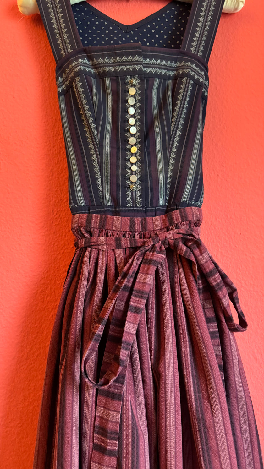 Vintage 1980s Cotton Dirndl With Striped Apron